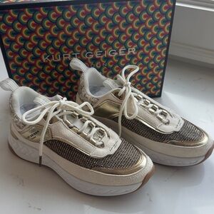 Kurt Geiger Metallic Gold Kensington Sneaker size 8 New in Box- Never worn!!
